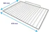 A metal oven rack with dimensions indicated by blue arrows and text. Anteprima dell’immagine prodotto