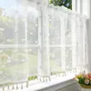Rideau à panneaux avec pompons, style bohème, voile blanc, Voir les images du produit 3