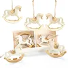 8 Schaukelpferd Weihnachtsbaumanhänger cremefarben gold - Produktbild-Vorschau 1