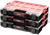 Three stacked organizers with red compartments and clear lids. Náhled obrázku produktu