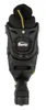 A top-down view of a black inline skate with yellow accents. Voir les images du produit