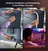 A collage showing the installation and use of a light strip for a TV. Produktbild-Vorschau