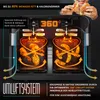 A person is eating fried food, and an air fryer with food inside is shown with diagrams illustrating its function. Produktbild-Vorschau