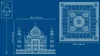 Blueprint-style diagram of the LEGO Taj Mahal set, showing front and top views with dimensions. Podgląd zdjęcia produktu