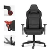 A black gaming chair with red accents, shown from the front, with inset images highlighting its features. Produktbild-Vorschau