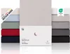 A product image showcasing multiple fitted sheets in various colors, stacked and displayed with packaging. Produktbild-Vorschau