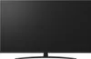 A front view of a black LG television on a black stand. Produktbild-Vorschau