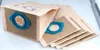 A stack of brown paper vacuum cleaner bags with blue plastic collars. Produktbild-Vorschau