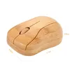 A close-up, angled view of a bamboo computer mouse with dimensions indicated by lines and text. Produktbild-Vorschau