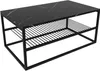 A black coffee table with a marble-effect top and a metal frame with a lower shelf. Produktbild-Vorschau