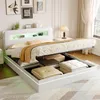 A modern white bed with LED lighting and storage, set in a bedroom. Produktbild-Vorschau