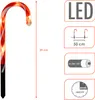 A product image showing a single illuminated candy cane stake with accompanying feature callouts. Náhľad obrázku produktu