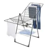 A black butterfly dryer with clothes on it, set against a white background. Produktbild-Vorschau