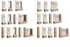 A collage of different configurations of a hallway furniture set, including cabinets, mirrors, and benches. Náhled obrázku produktu