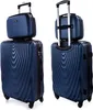 Two views of a dark blue luggage set, consisting of a large suitcase and a smaller cosmetic case stacked on top. Náhled obrázku produktu