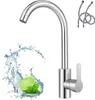 A chrome kitchen faucet with a lever handle, shown with a splash of water, a lime slice, and mint leaves. Two flexible hoses are also visible. Anteprima dell’immagine prodotto
