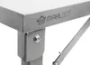 Close-up of a stainless steel table leg and tabletop edge, showing a logo and a screw. Anteprima dell’immagine prodotto