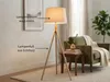 Skandinavische Dreibein Stehlampe Holz mit Stoff Produktbild-Vorschau 3