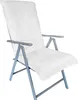 A white terry cloth cover draped over a gray folding garden chair. Produktbild-Vorschau