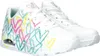 A pair of white Skechers sneakers with colorful heart graphics. Produktbild-Vorschau