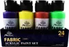 A set of four fabric acrylic paint bottles in a cardboard holder. Podgląd zdjęcia produktu