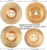 A collage of four angle grinder cutting discs, with dimensions and compatibility information. Produktbild-Vorschau