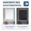 A split image showing two different types of pleated blinds on a window, one translucent and one blackout, with text describing their features. Produktbild-Vorschau