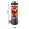A portable blender filled with fruit and ice, with size indicators. Voir les images du produit