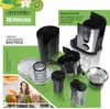 A collage of images showing parts of a juicer, cleaning instructions, and a woman loading dishes into a dishwasher. Náhľad obrázku produktu