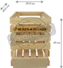 A wooden crate with dimensions indicated by measurement lines and text. Produktbild-Vorschau