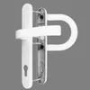 A close-up studio shot of a white door handle set against a plain gray background. Produktbild-Vorschau