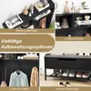 A collage of images showcasing different storage options of a black entryway bench and coat rack. Podgląd zdjęcia produktu