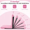 A pink floor chair shown in multiple reclining positions with angle indicators. Produktbild-Vorschau