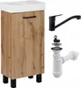 A bathroom vanity cabinet with a sink, faucet, and drain assembly shown separately. Podgląd zdjęcia produktu