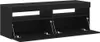 A black TV stand with two open shelves on top and two cabinets with drop-down doors below. Náhľad obrázku produktu