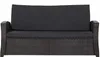 A studio shot of a dark brown wicker bench cushion with black cushions. Voir les images du produit
