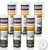 A collection of white sealant tubes arranged in a grid, with a small dollop of sealant in the lower right corner. Produktbild-Vorschau