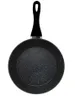 A top-down view of a black frying pan with a speckled interior and a black handle, isolated on a white background. Podgląd zdjęcia produktu