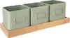 Three square green metal planters on a wooden tray. Náhled obrázku produktu
