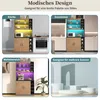 Collage showing a modular kitchen cabinet system in different settings: kitchen, dining room, and living room, with various lighting options. Produktbild-Vorschau