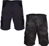 Two pairs of cargo shorts, one black and one camouflage, are displayed side-by-side against a white background. Produktbild-Vorschau