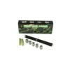 A black laser pointer with several attachments and batteries are laid out in front of a product box. Náhľad obrázku produktu