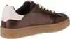 A side view of a brown metallic sneaker with white laces and a white heel accent. Produktbild-Vorschau