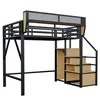 A loft bed with stairs and storage is shown against a white background. Voir les images du produit