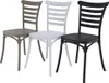 Three chairs of different colors (black, white, and gray) are displayed side-by-side against a white background. Produktbild-Vorschau