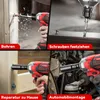 A collage of four images showing a cordless impact wrench being used for different tasks: drilling, screwing, home repairs, and automotive assembly. Produktbild-Vorschau