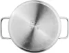 The bottom view of a stainless steel pot with handles. Podgląd zdjęcia produktu