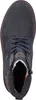 A top-down view of a blue leather boot with laces and fur lining. Voir les images du produit