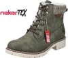 A studio shot of a green Rieker boot with laces and a knitted cuff. Produktbild-Vorschau
