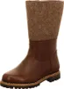 A single brown leather and tan felt boot against a white background. Produktbild-Vorschau